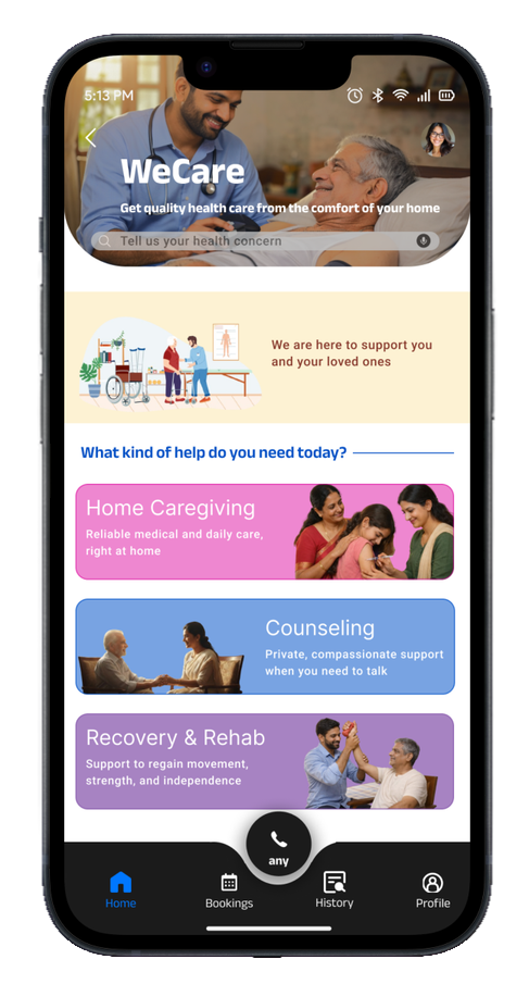 WeCare home screen